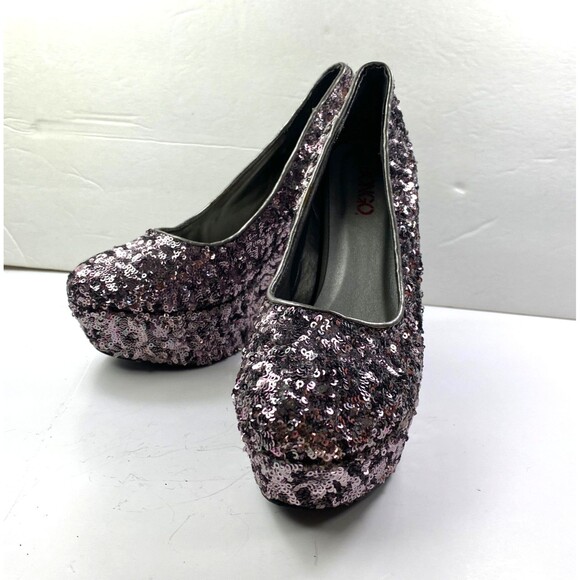 Bongo Silver Champagne Sequin Platform Heels 7.5 Disco Clubbing Formal Party - Picture 5 of 14